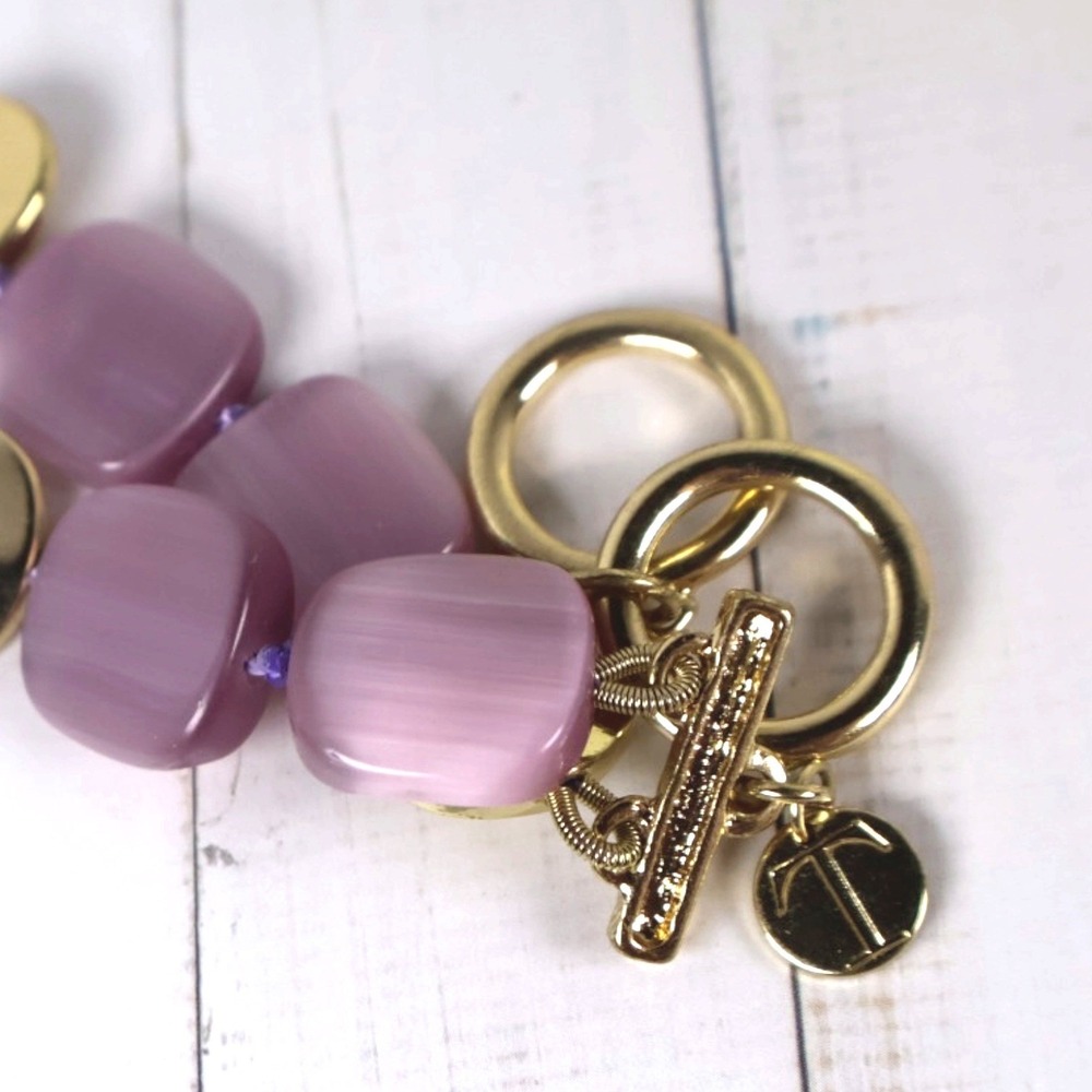 Talbots NWOT Radiant Orchid Purple Cats Eye Link Gold Adjustable Toggle Bracelet - Picture 4 of 4
